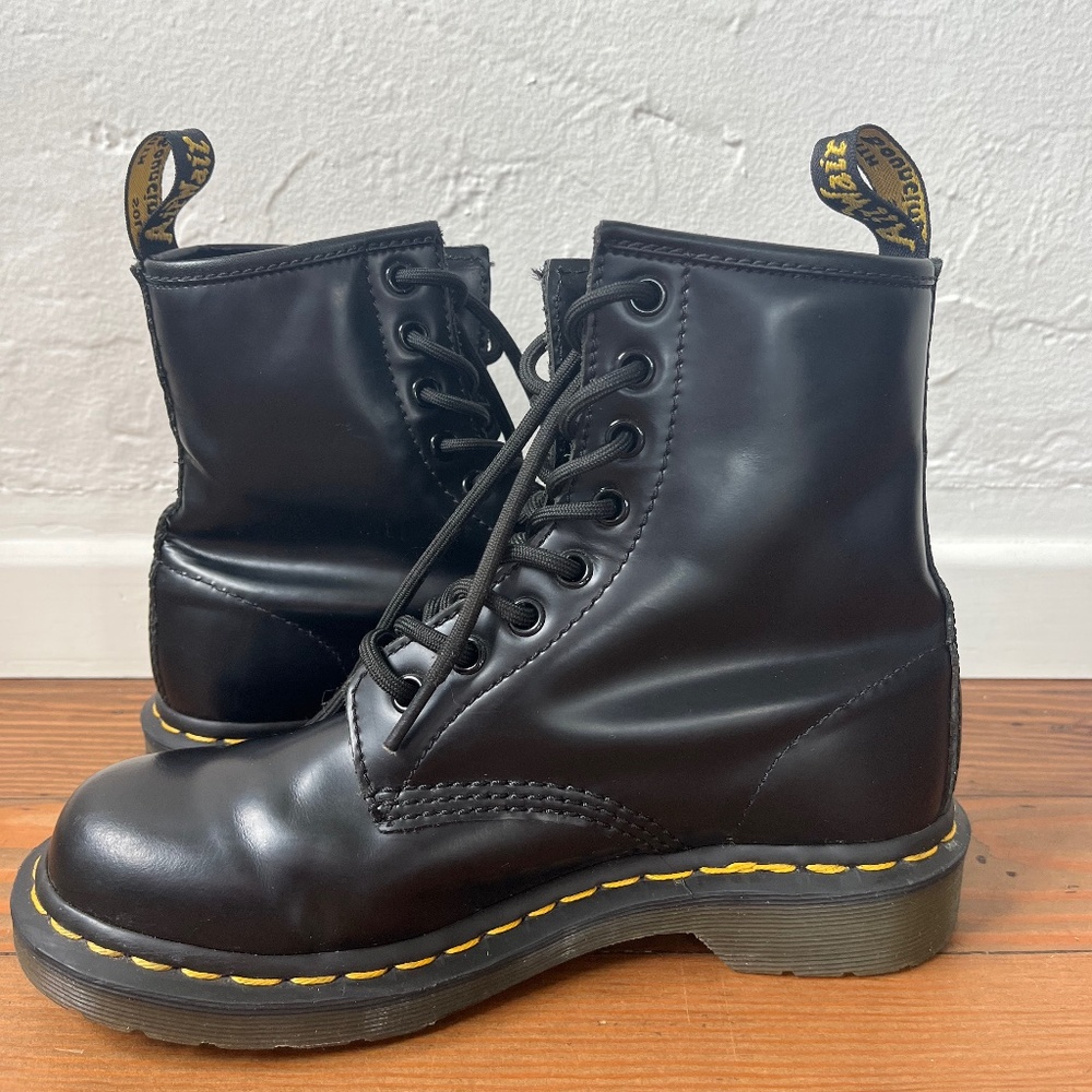 Doc Martens 1460 YELLOW STITCH SMOOTH LEATHER LACE UP BOOTS